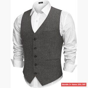 Slim Fit Men's Formal Vest with Pockets for Business Wedding Occasions